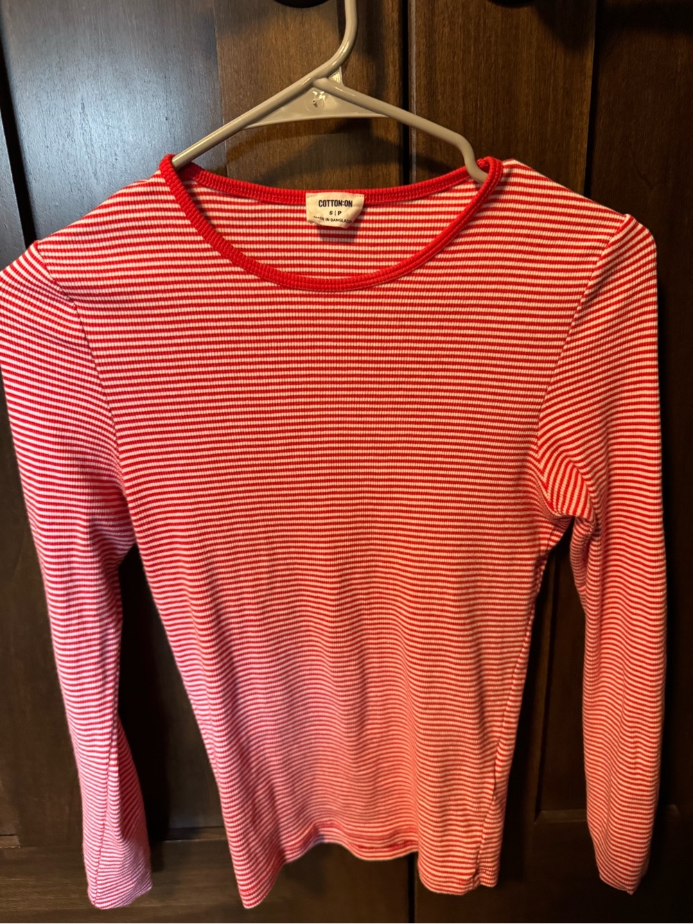 Cotton On Red & White Striped Long Sleeve Top